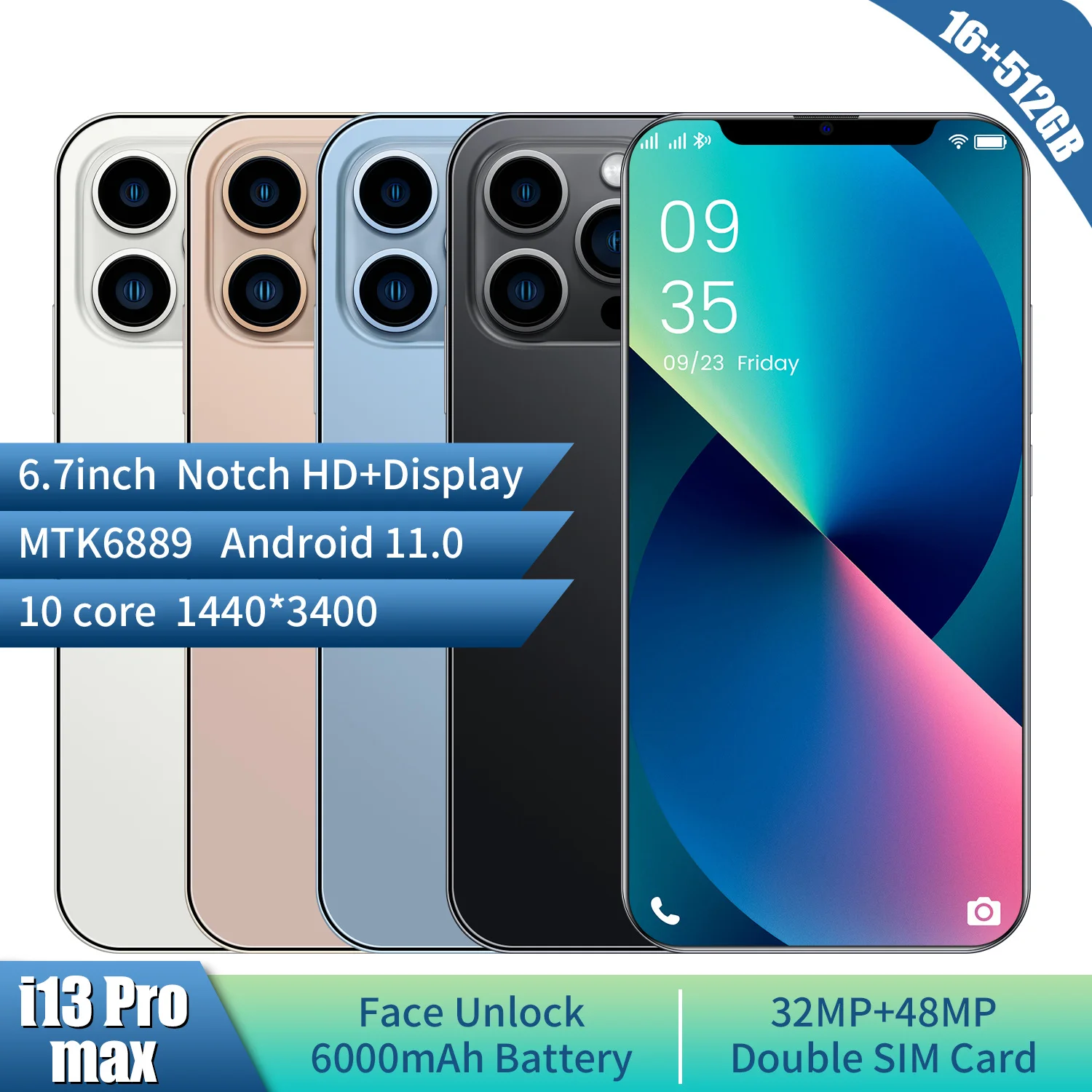 

Смартфон глобальная версия i13 Pro Max на Android 11, экран 6,7 дюйма, 16 ГБ + 512 Гб