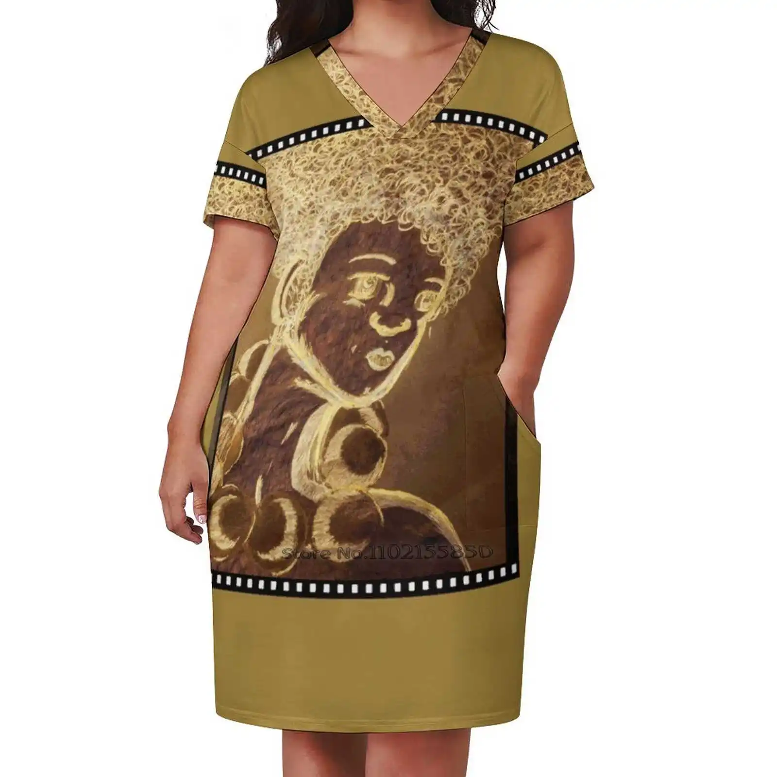 

Black On Film Loose Pocket Dress Women Casual V Neck Dress Printed Dress Ahs Black Black Actress Halloween Holiday Film Star