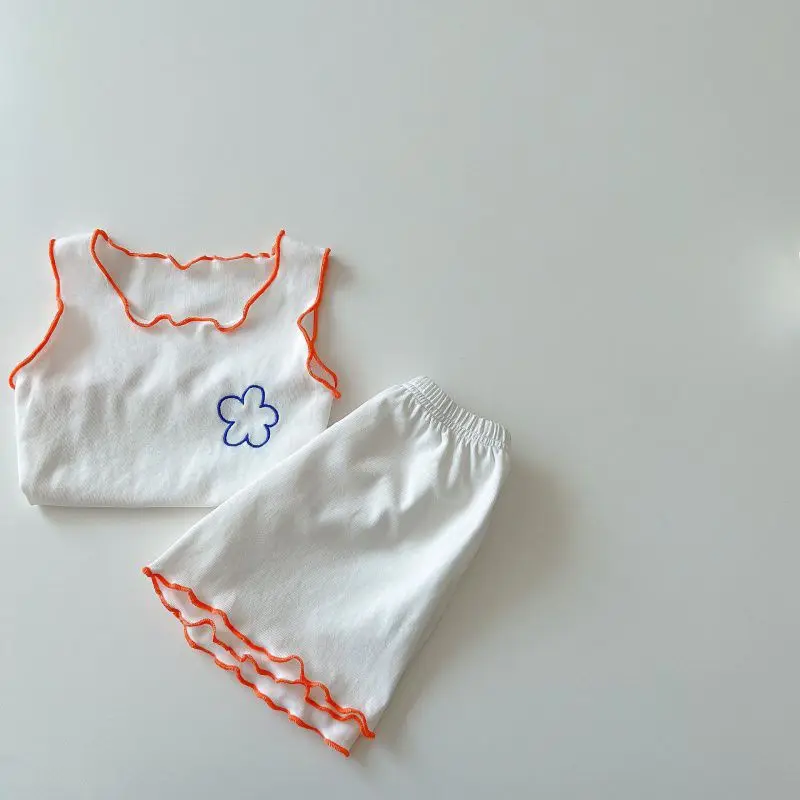 

RiniLucia 2022 Summer Baby Pajama Set Cute Style Sleeveless Ruffle Baby Home Wear Linen Sleep Wear Baby Girls Pajama