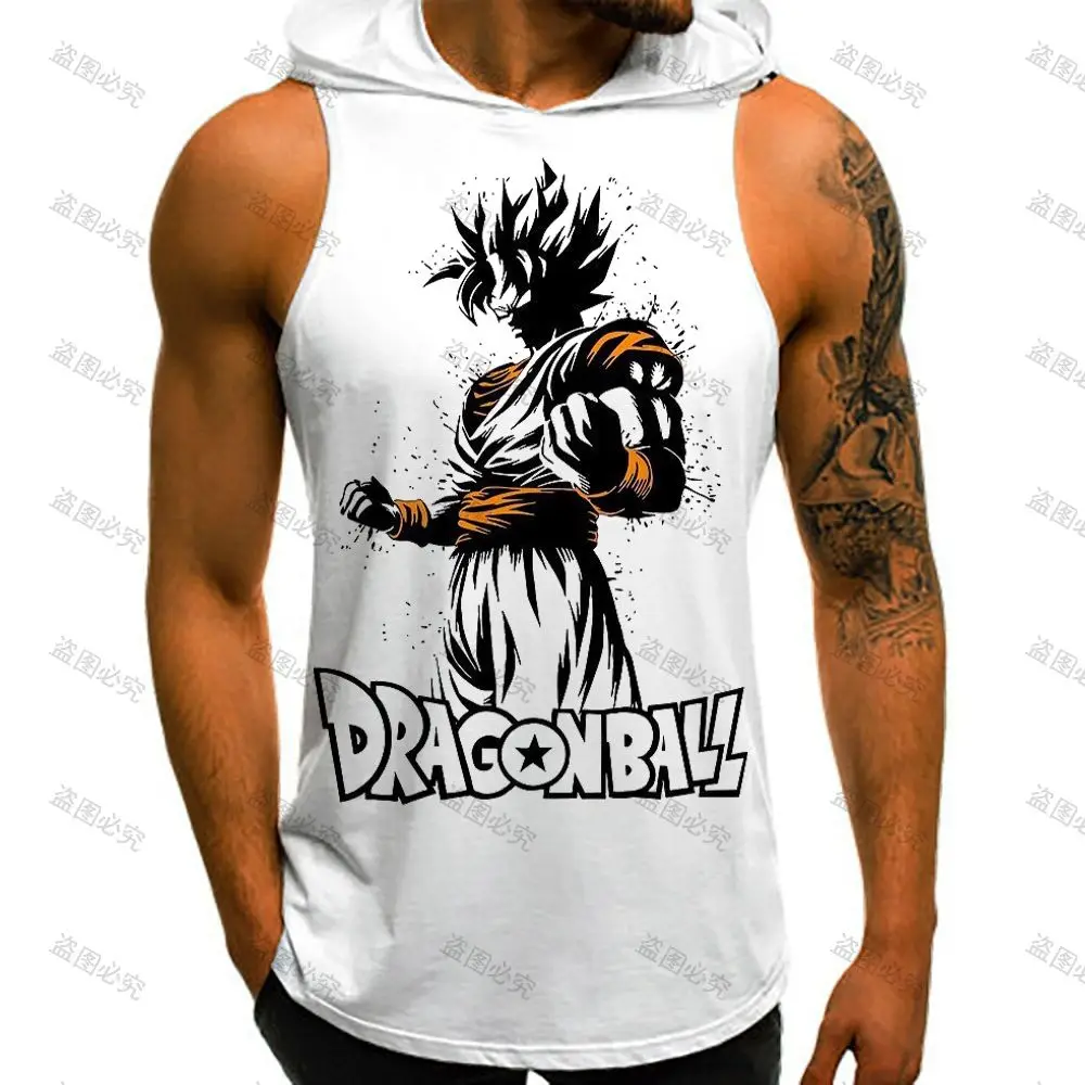 Фото Мужская футболка с капюшоном Dragon Ball Z, жилет с капюшоном, уличная одежда Super Saiyan, одежда для спортзала, мужской жилет без рукавов, аниме, лето №4