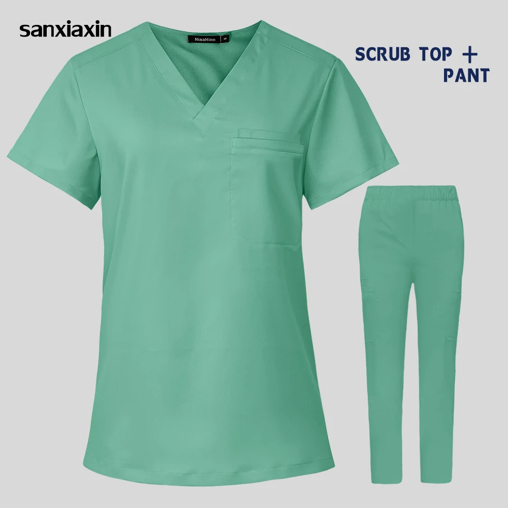 

Medicalschool Clothes Scrub Set Uniform Nurse Workwear Nursing Top and Pant Men Solid Color Medical Blouse Trousers Working Suit