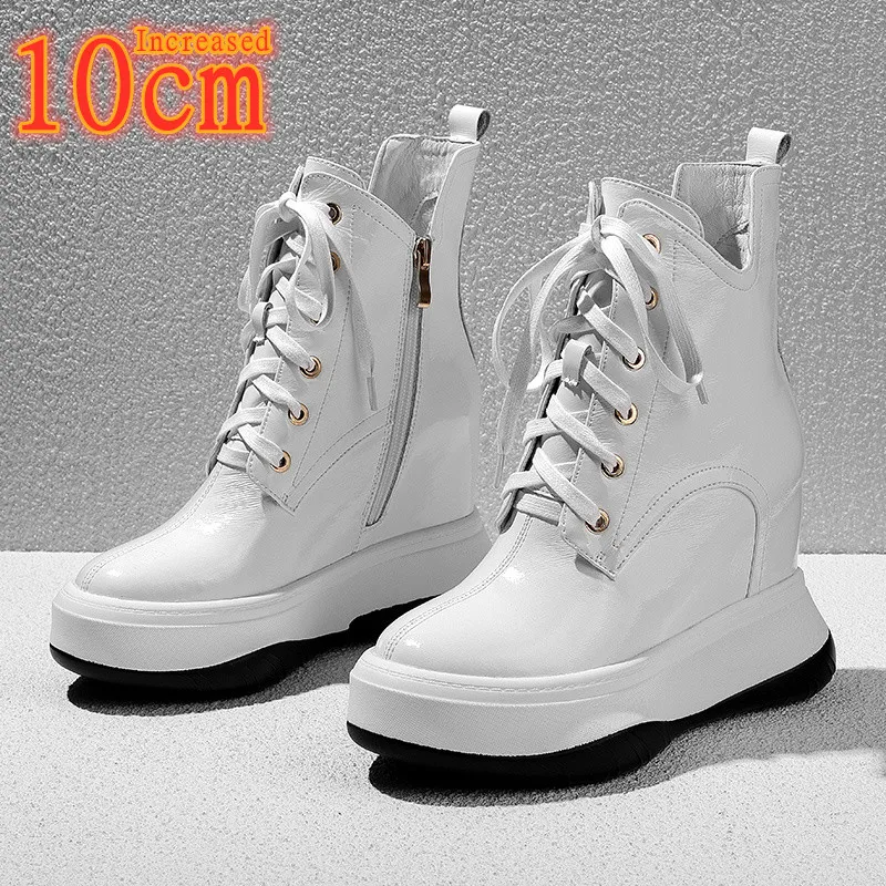 

Genuine Leather Inner Increased 10CM Short Boots Women's Thick-soled Women's Boots Martin Boots Spring and Autumn Elevator Boots