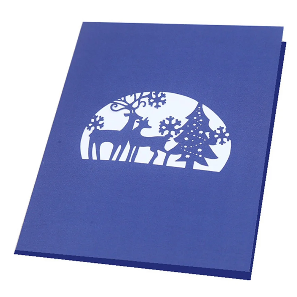 

1pc 3D Christmas Creative Greeting Hollow Out Forest Deer Message for Friends Family