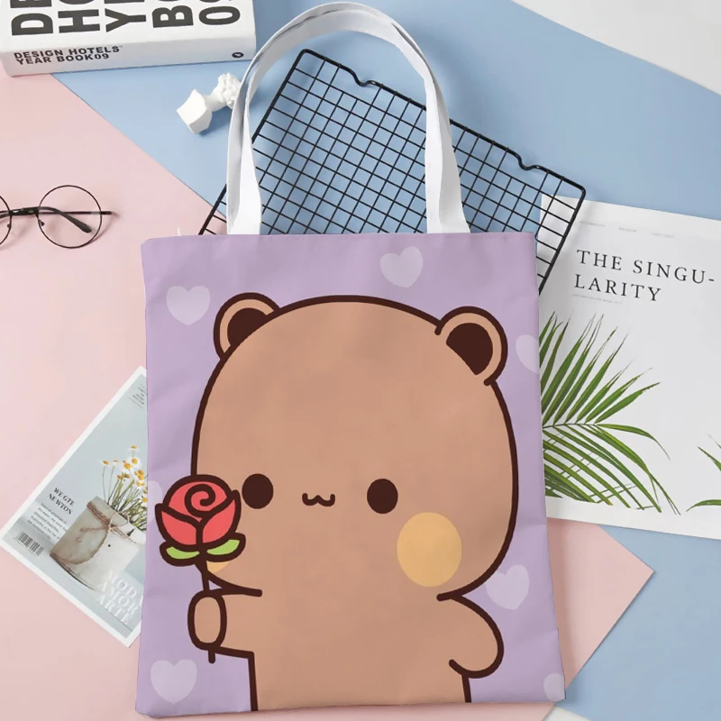 Сумка-тоут с изображением медведя панды хлопчатобумажная ткань сумки-шопперы на