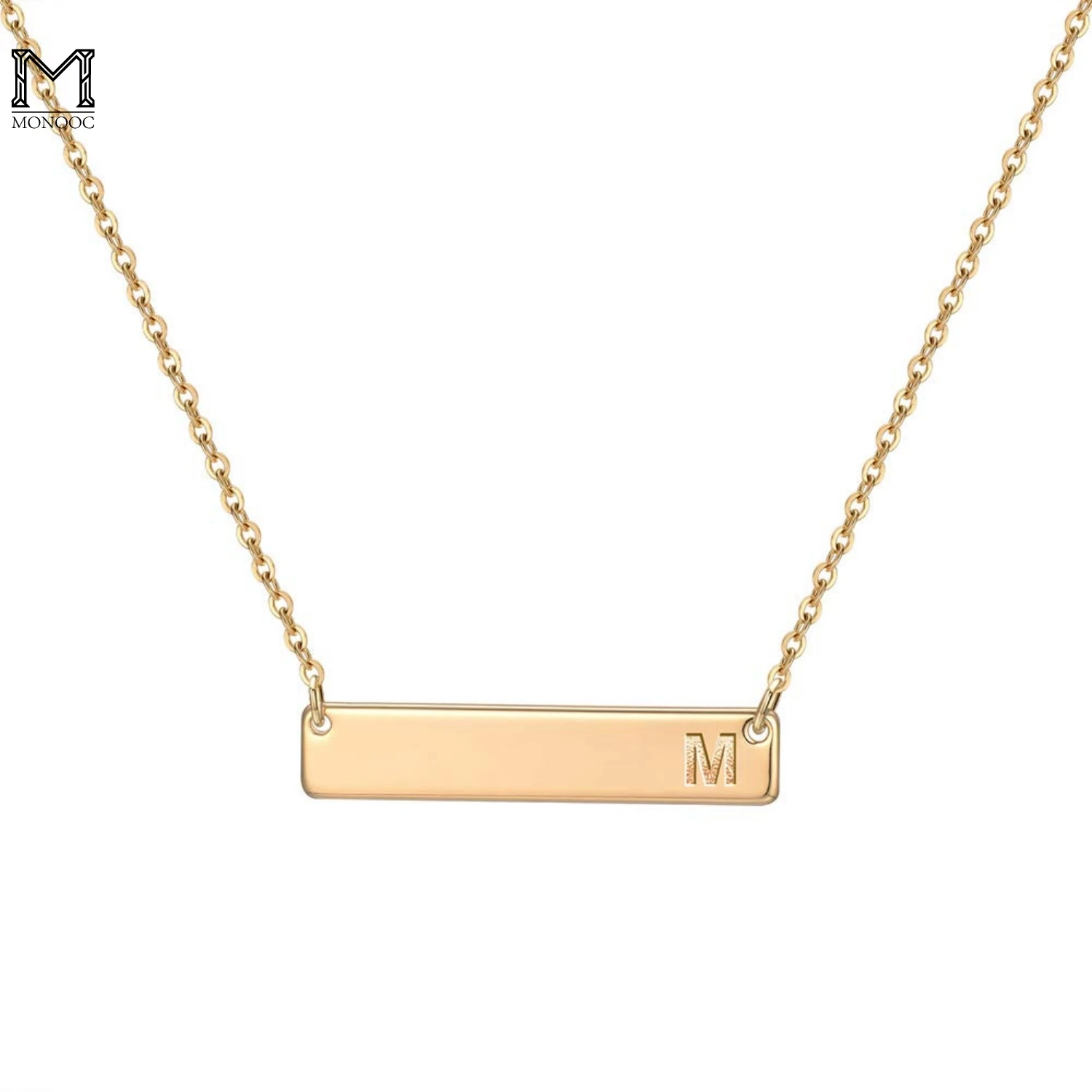 

MONOOC Bar Initial Necklace for Women 14K Gold Plated Necklace Personalized Engraved Name Horizontal Bar Necklace Jewelry Gifts