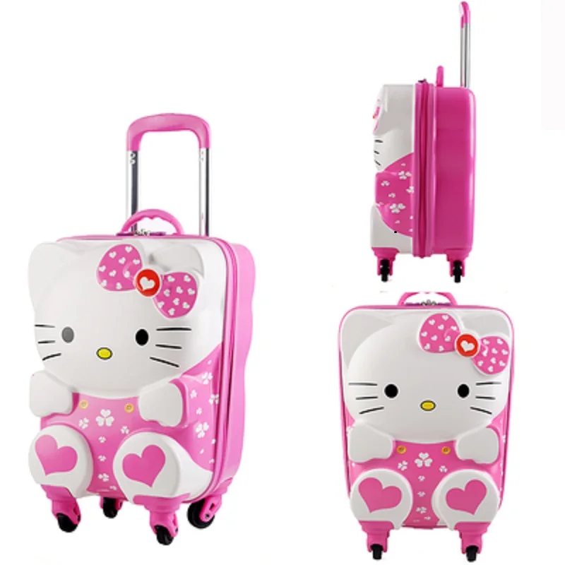 

18 Inch Travel Suitcase On Wheels Trolley Luggage Set Cartoon Cat Backpack Girl School Bag Carry Ons Suitcase Cabin For Kid