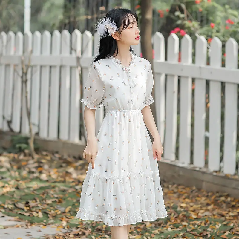 

Summer Fairycore Puff Sleeve Tulle Dress for Women Harajuku Dress Elegant Midi Dress Lovely Kawaii Korean Fashion Clothing 2022