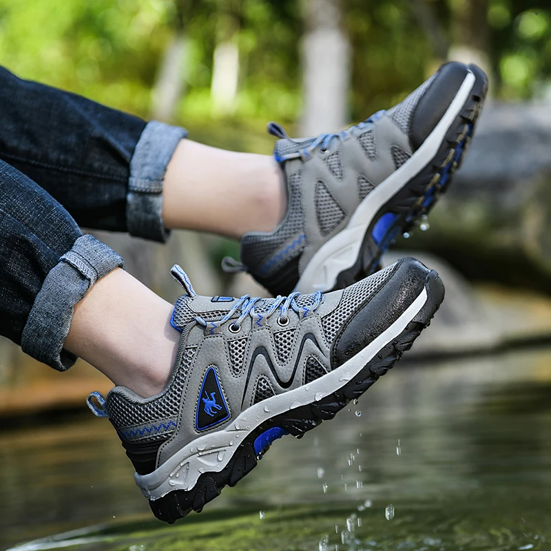 2022 Brand Outdoor Hiking Shoes Men Mesh Breathable Trekking Sneakers Anti-wear Comfortable Trail Climbing Upstream Shoes Men