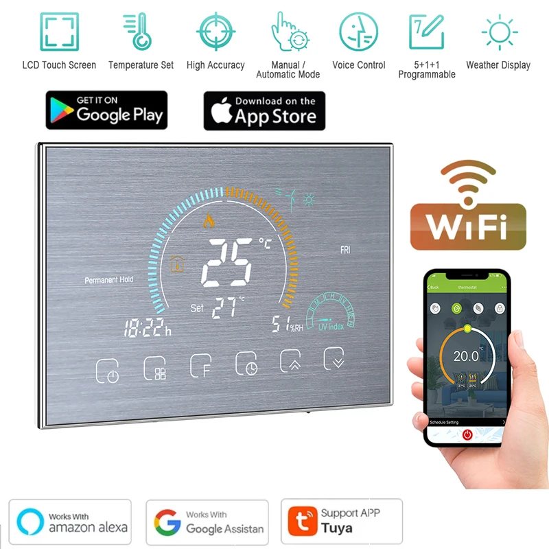 

BHT 8000 GA/GB/GC Wi-Fi Smart Programmable Thermostat Voice APP Control Backlight LCD Water/ Gas Boiler Heating Thermoregulator