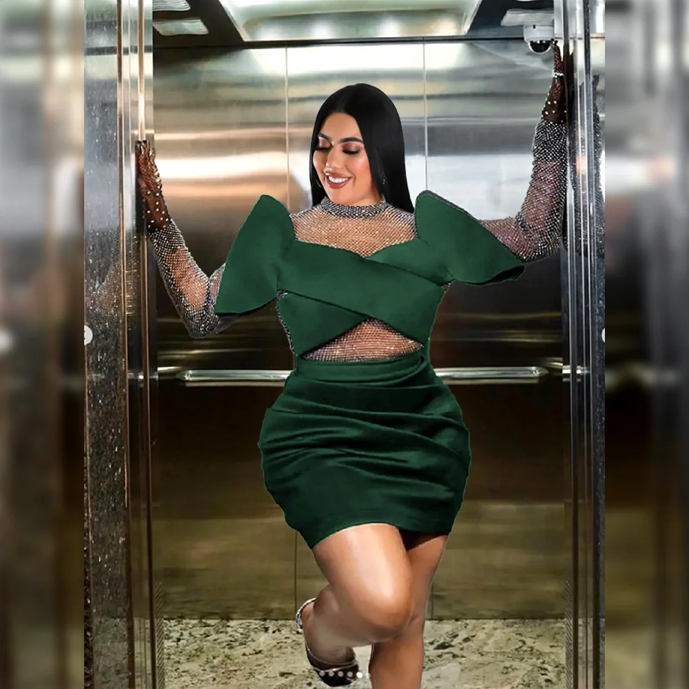 Plus Size Women Party Dresses 2023 New Fashion Coolness Sexy Evening Dress Chic Elegant Pure Color Dresses For Large Size Female