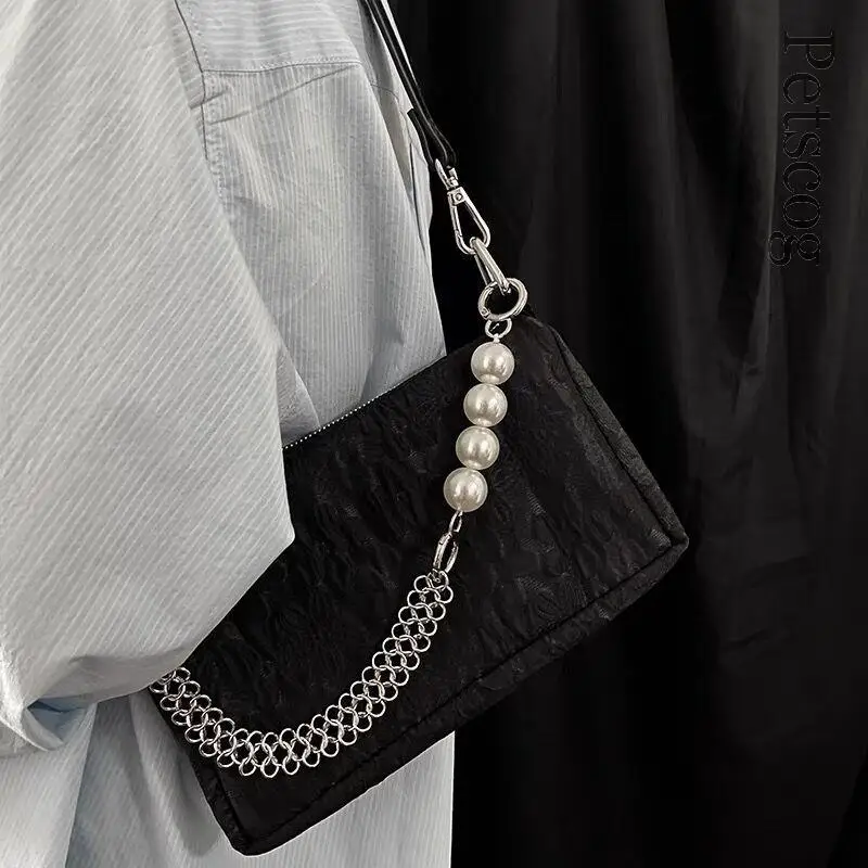 

Pearl Chains Shoulder Bags Women Fashion Casual Ladies Square Underarm Purse Hobo Y2k Designer Floral Handbags For Girl 2023