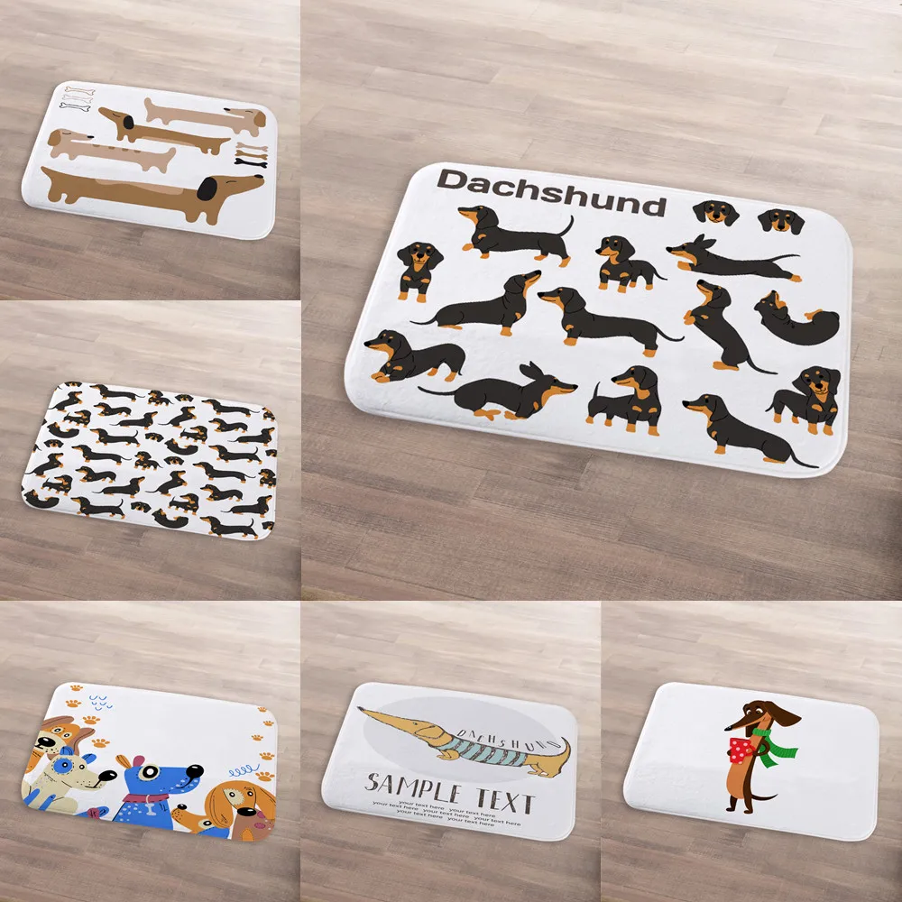 

Забавный нескользящий коврик, симпатичная такса с рисунком костей, отпечатков ног собаки, Образец текста, желтый и зеленый шарф, большой абс...