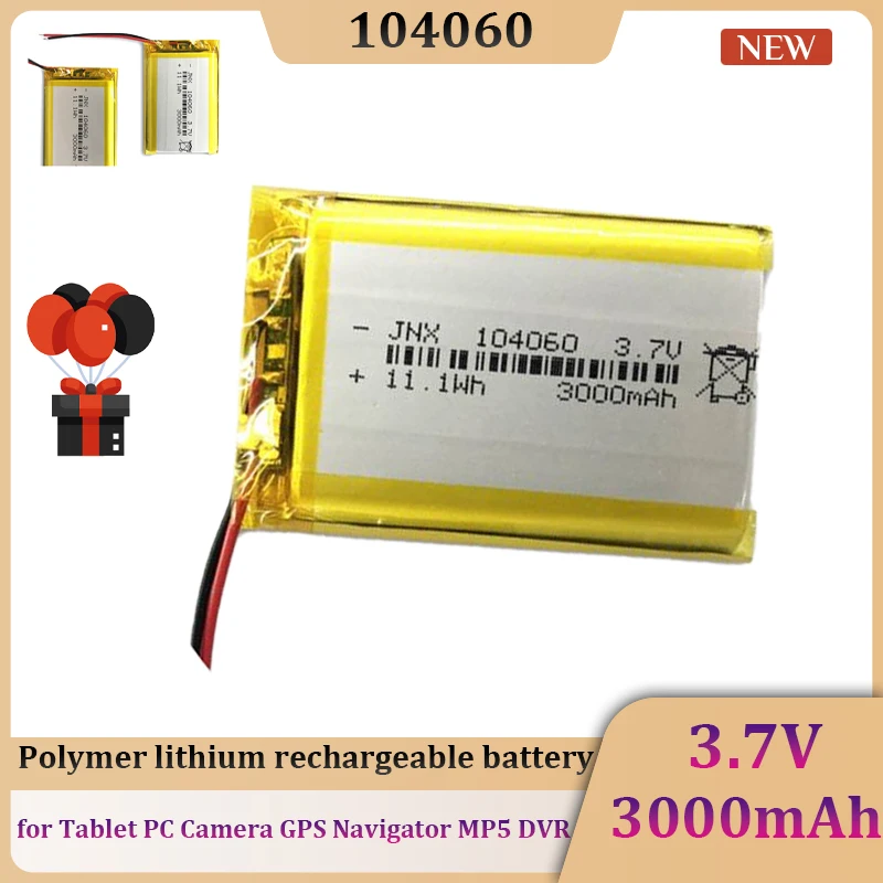 

New 104060 3.7V 3000mAh Li-polymer Rechargeable Battery for Tablet Camera GPS Navigator MP5 DVR Bluetooth Speaker Backup Battery