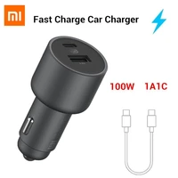 xiaomi new original 100w car charger dual usb quick charge mi car charger usb a usb c dual output led light with 5a cable