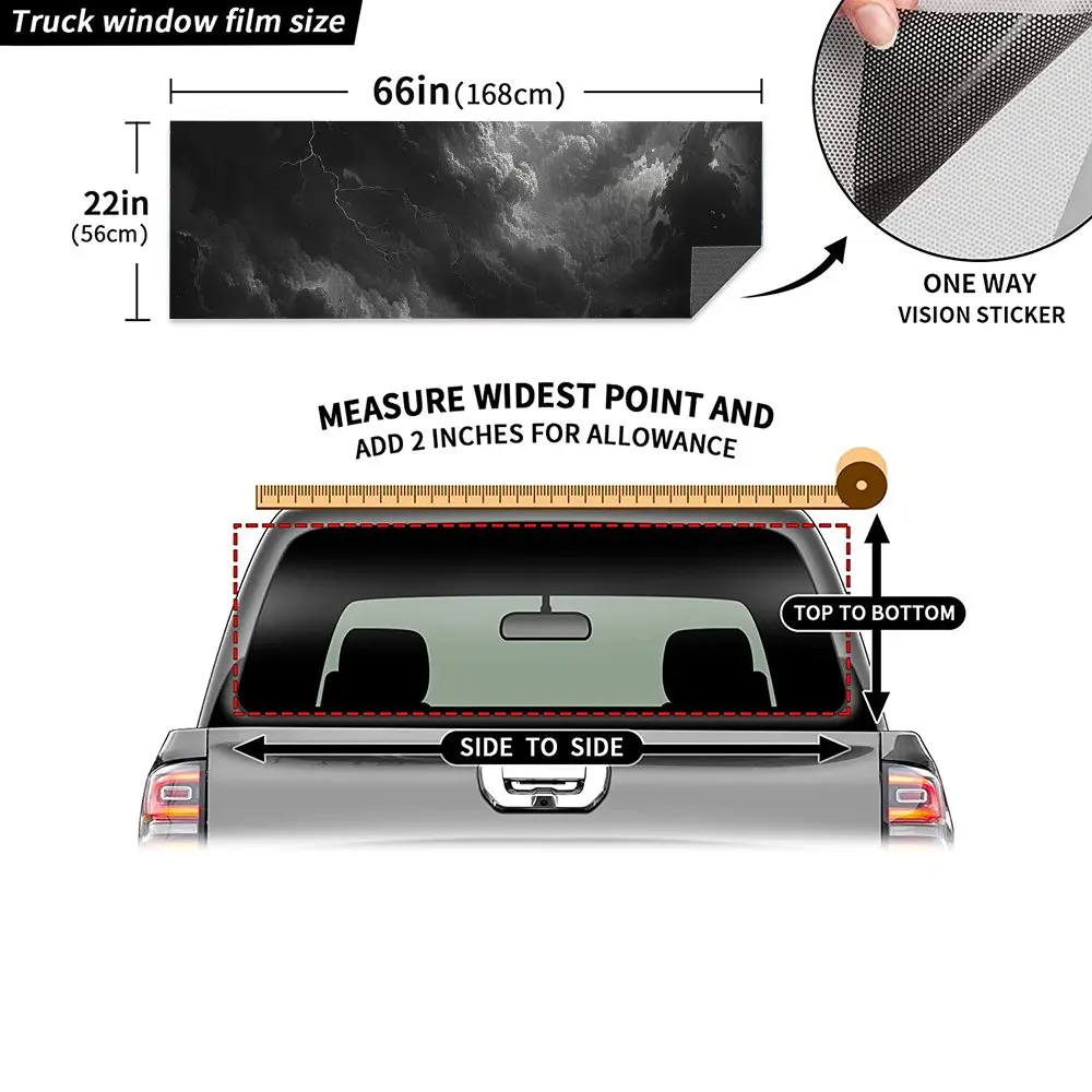 Dark Clouds Lightning Print Car Rear Windshield Sticker Truck Window See Through Perforated Back Vinyl Decal Decoration