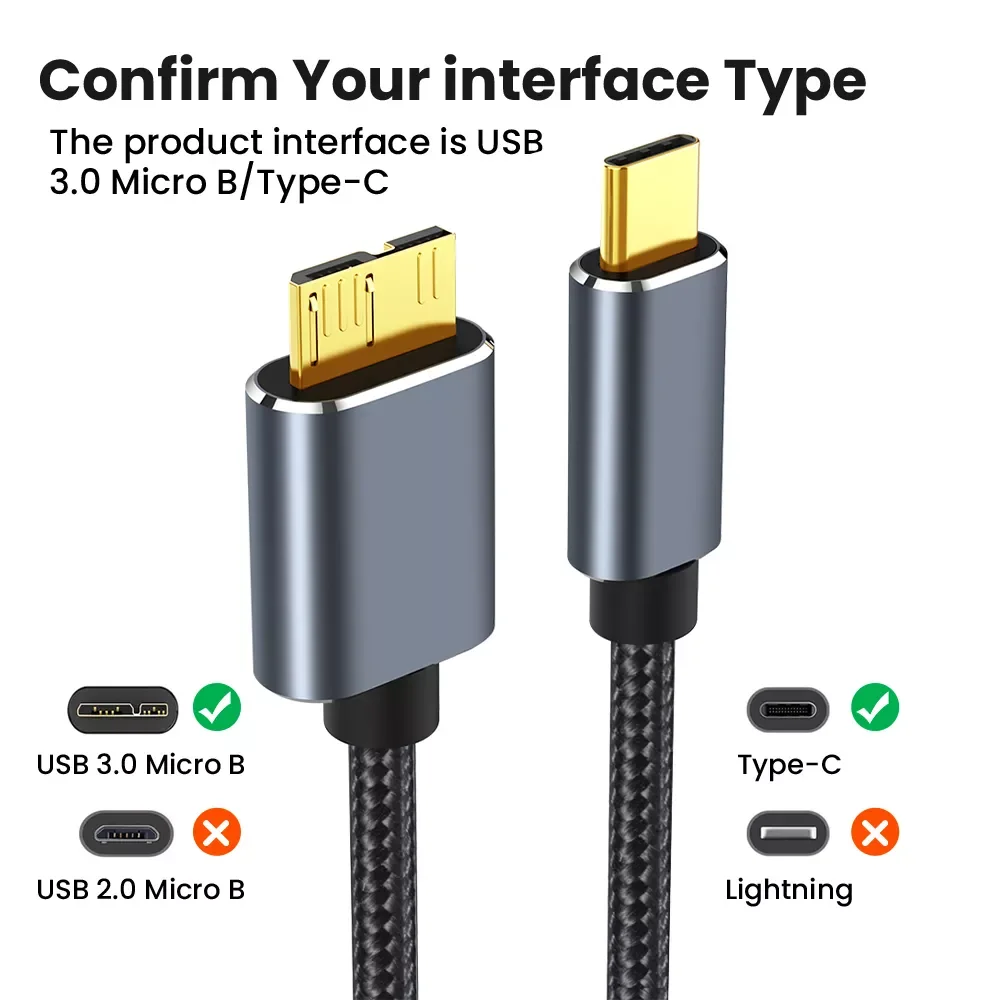 

New Fashion for Hard Drive Computer B USB C 3.0 Cable Type-C to USB 3.0 Micro B Cable Connector 5Gbps External Hard Drive Disk C