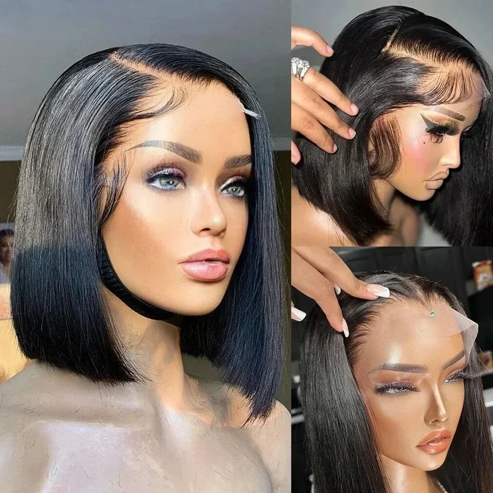 Straight Short Bob Lace Wig 13x4 Front Wigs 200 Density 100% Human Hair 4x4 Closure For Black Women 12 14 Inch