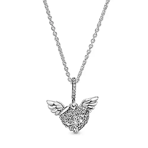 

Pave Heart and Angel Wings Necklace - 398505C01-45