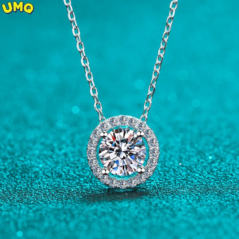 

Certified Moissanite Necklace for Women 0.5-2ct Vvs Brilliant Moissanite Diamond Halo Pendent Necklaces Anniversary Gift