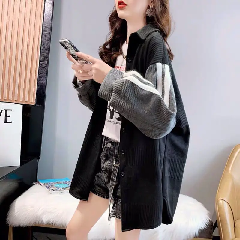 Long Korean stitched shirt 2021 new coat women's spring and autumn wear versatile top fashion