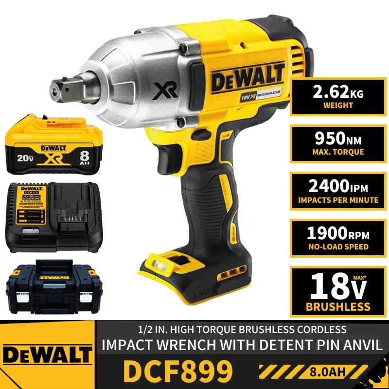 

DEWALT DCF899 1/2in Brushless Cordless High Torque Impact Wrench With Detent Pin Anvil 18V Lithium 950NM With Battery Charger