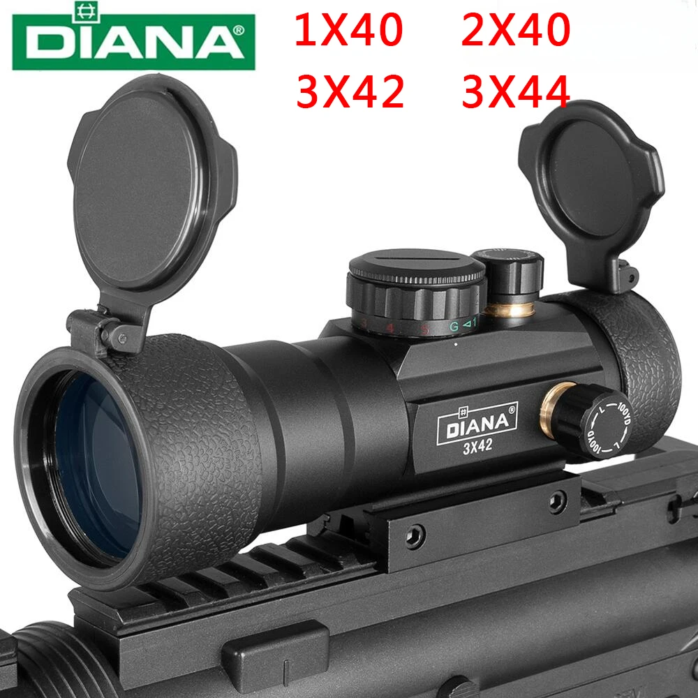 

DIANA 3X44 Green Red Dot Sight Scope 2X40 Red Dot 3X42 Optics Riflescope Fit 11/20mm Rail 1X40 Tactical Rifle Sight for Hunting