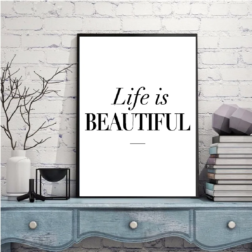 

Angel's Art Unframed Minimalist Nordic Life is Beautiful Quotes Print Wall Decor Canvas Poster