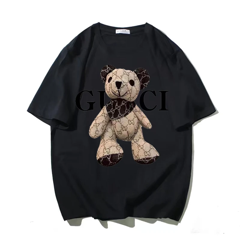 

Summer Cotton T-shirt luxury Brand Bear Print Oversized Men's T-shirt Street Casual Men Retro Women's T-shirt Free Shipping