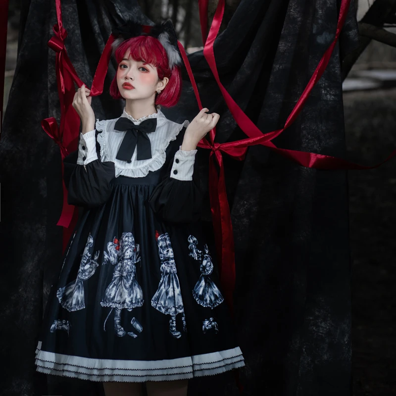 Женское готическое платье с длинным рукавом в стиле Харадзюку - купить по