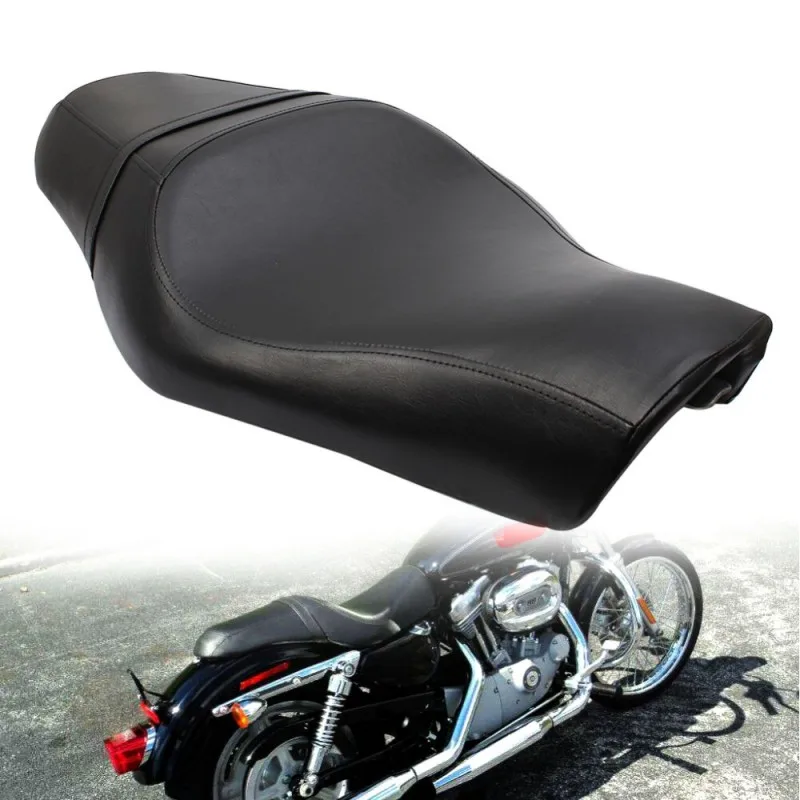 

Motorcycle Black Driver & Rear Passenger Leather Two Up Seat for Harley Sportster XL 883 1200 48