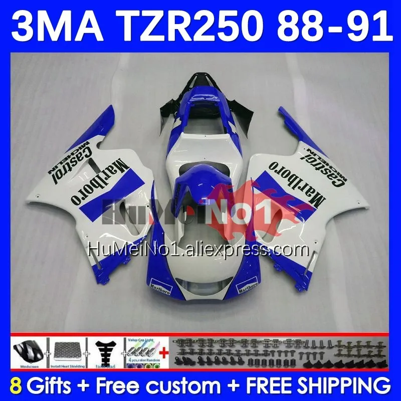 

Kit For YAMAHA TZR-250 3MA TZR250 YPVS RS TZR 250 88 89 90 91 144No.100 TZR250R TZR250RR 1988 1989 1990 1991 Fairing blue white