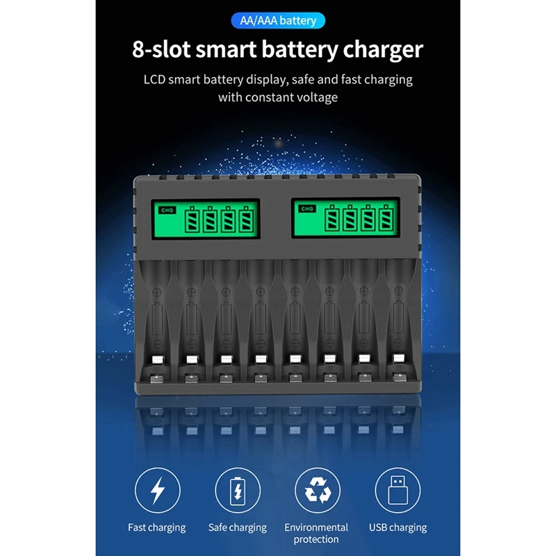 Зарядное устройство для батарей умное зарядное с ЖК-дисплеем 8 ячеек