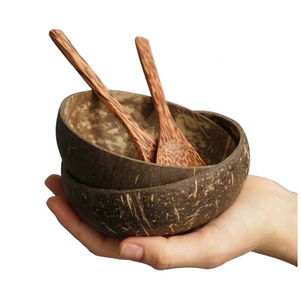 

Engraved Vietnam Natural Wood Candle Bowl Wooden Salad Spoon Fork Set Coconut Shell Bowls Set