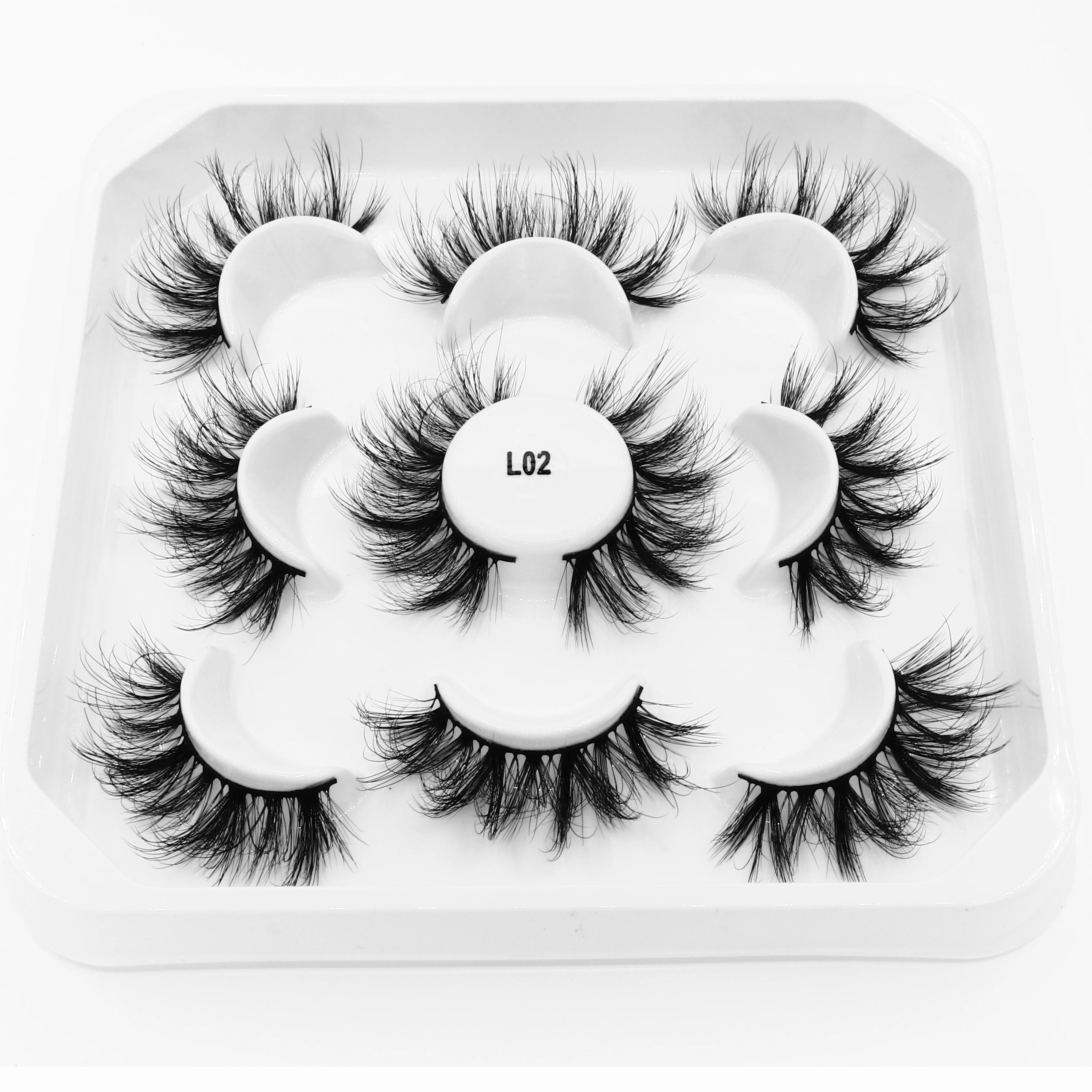 

5 Pairs Wispy Faux Mink Lashes Cat Eye Short Lashes Fluffy Fake Eyelashes Mink Lash Boxes Packaging with Tray Faux Cils Narutel