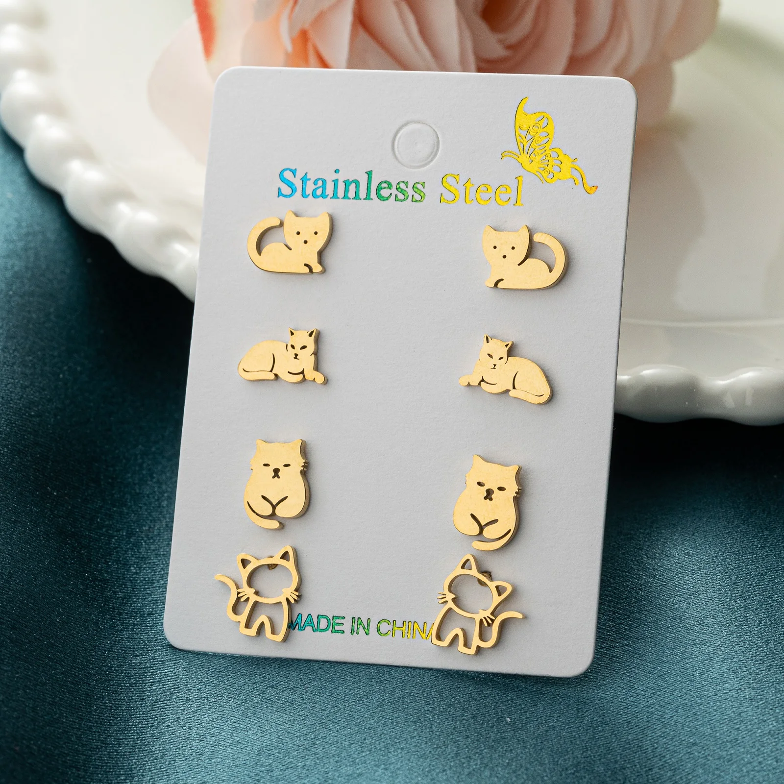 Shuangshuo 4 пары/наборы модных женских аксессуаров из нержавеющей стали смешные