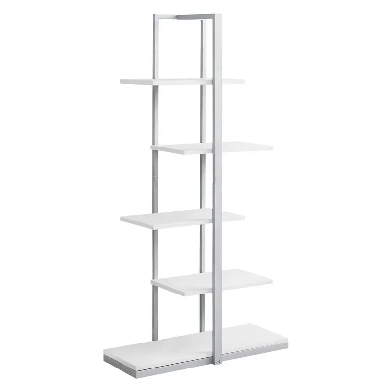 

Bookshelf, Bookcase, Etagere, 5 Tier, 60"H, Office, Bedroom, Metal, Laminate, White, Grey, Contemporary, Modern Book Storage Boo