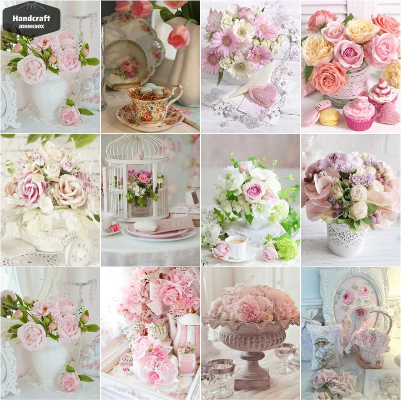

Flower Basket Diamond Painting 5D Diy Pink Rose Diamond Embroidery Full Round&Square Diamond Mosaic Cross Stitch Room Decoration