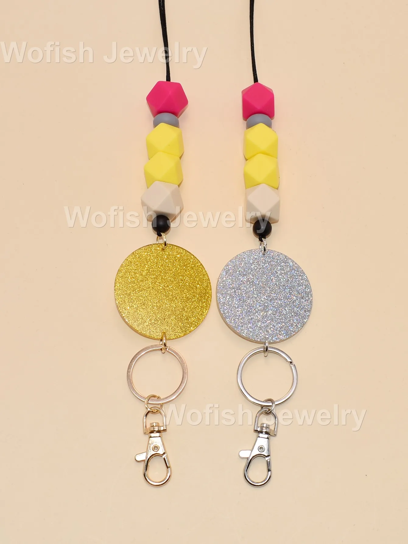 Beads Lanyard With Blank Golden Acrylic Disc For Teacher