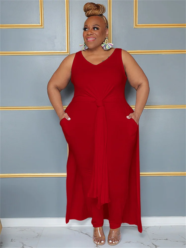 Plus Size Women Clothing Dress and Pants Sets Long Top and Leggings Pockets Solid Two Piece Sets Whole 3xl 4xl 5xl 6xl