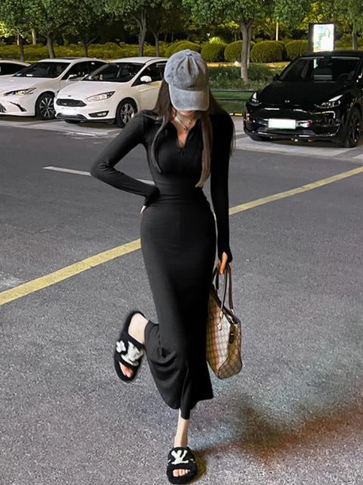 

Dresses for Women V-neck Knitted Bodycon Dress Female Autumn Long Sleeve Elegant Sweater Dresses Vestidos Ladies Dresses G229