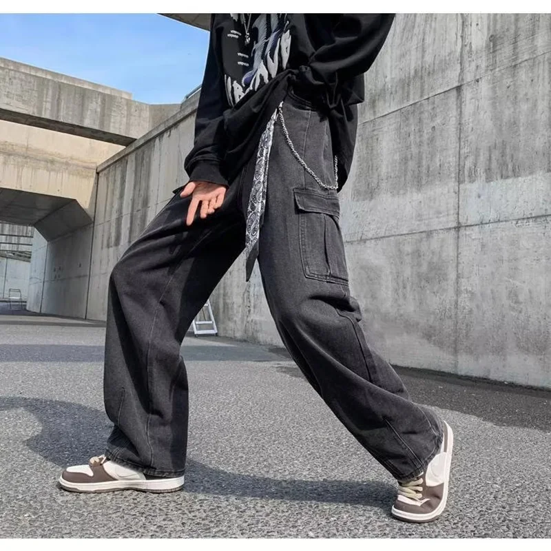 2023 Fashion Loose Fit Unique Big Side Pockets Jeans Casual High Street Baggy Handsome Pants