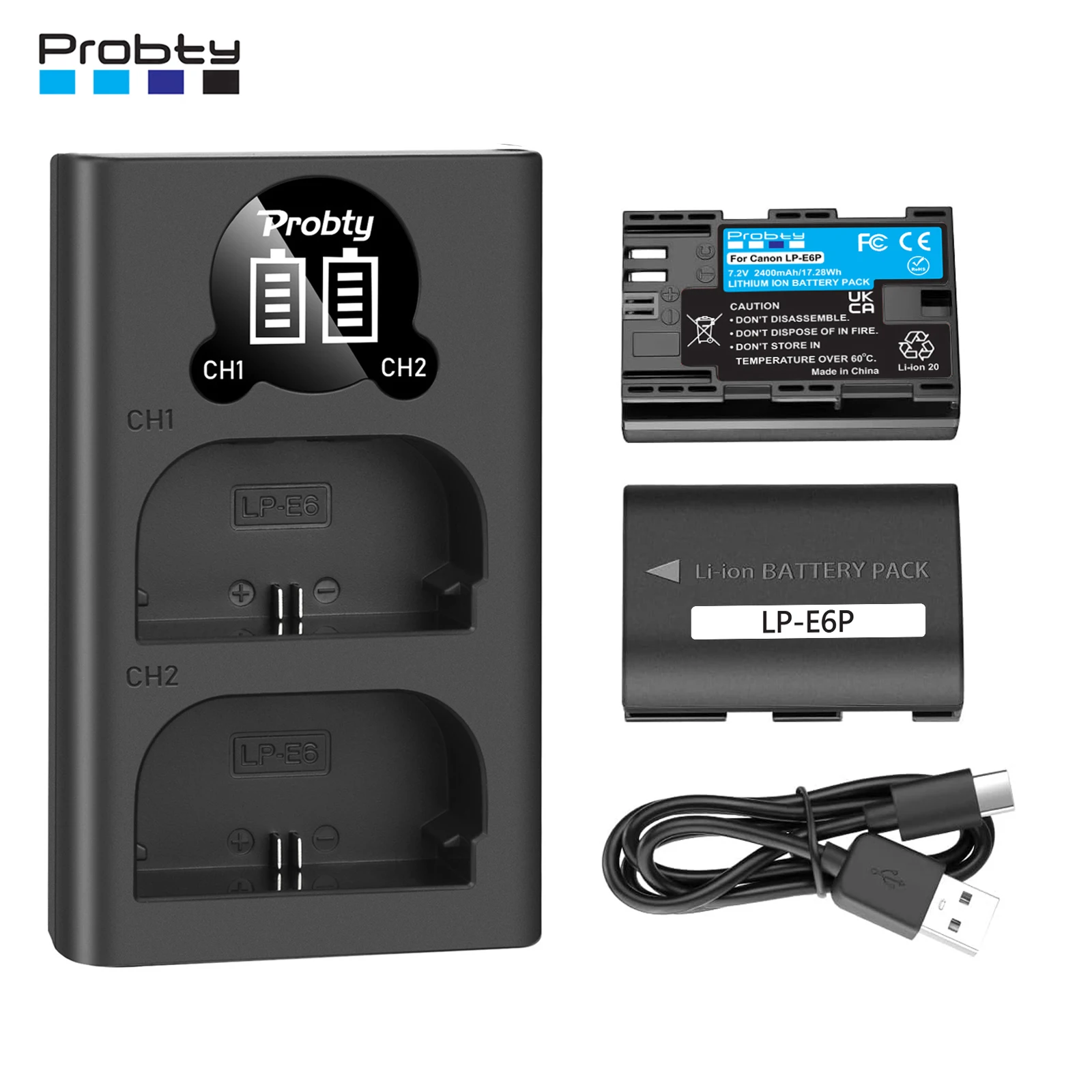 Аккумулятор Probty 2400 мАч LP-E6P LPE6P и светодиодное зарядное устройство для Canon EOS R5 Mark II
