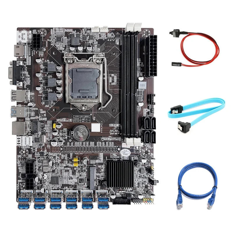 

12 PCIE To USB LGA1155 Motherboard With SATA Cable+RJ45 Network Cable+Switch Cable