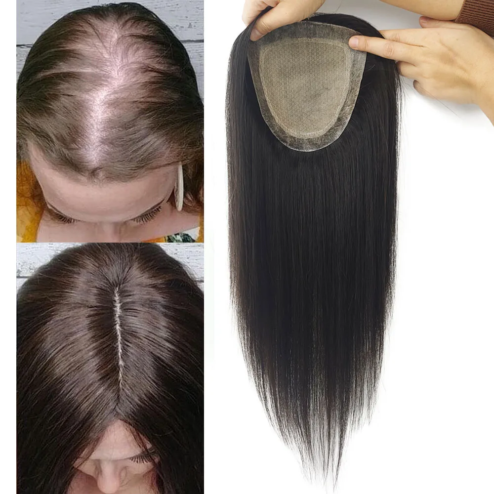 

6x6 inch Silk Skin Base Toupee With 2CM PU Around European Human Hair Topper Virgin Hair Extension with Clips for Layer Hair 5x5