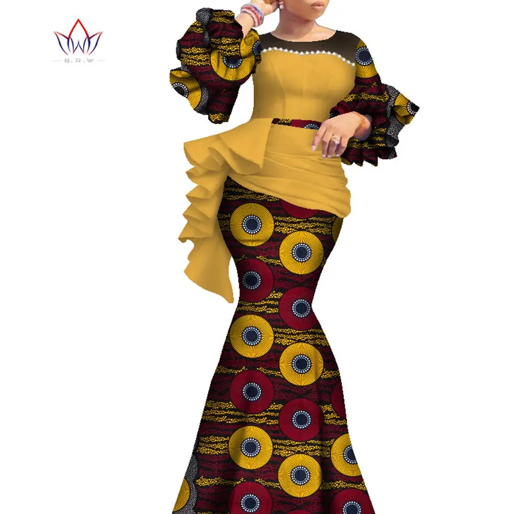 Vestidos africanos largos para mujer, traje de boda tradicional Dashiki nigeriano, Bazin Riche, vestido de perlas de cera, manga farol WY7769, 2022