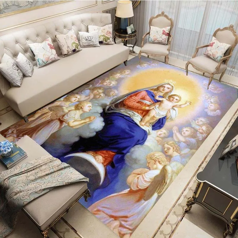 

Ковер с изображением девы Марии в стиле ретро для гостиной, игровой коврик, ковер для спальни, коврик для стола в подарок на день рождения, нескользящий ковер для спальни, декор для спальни