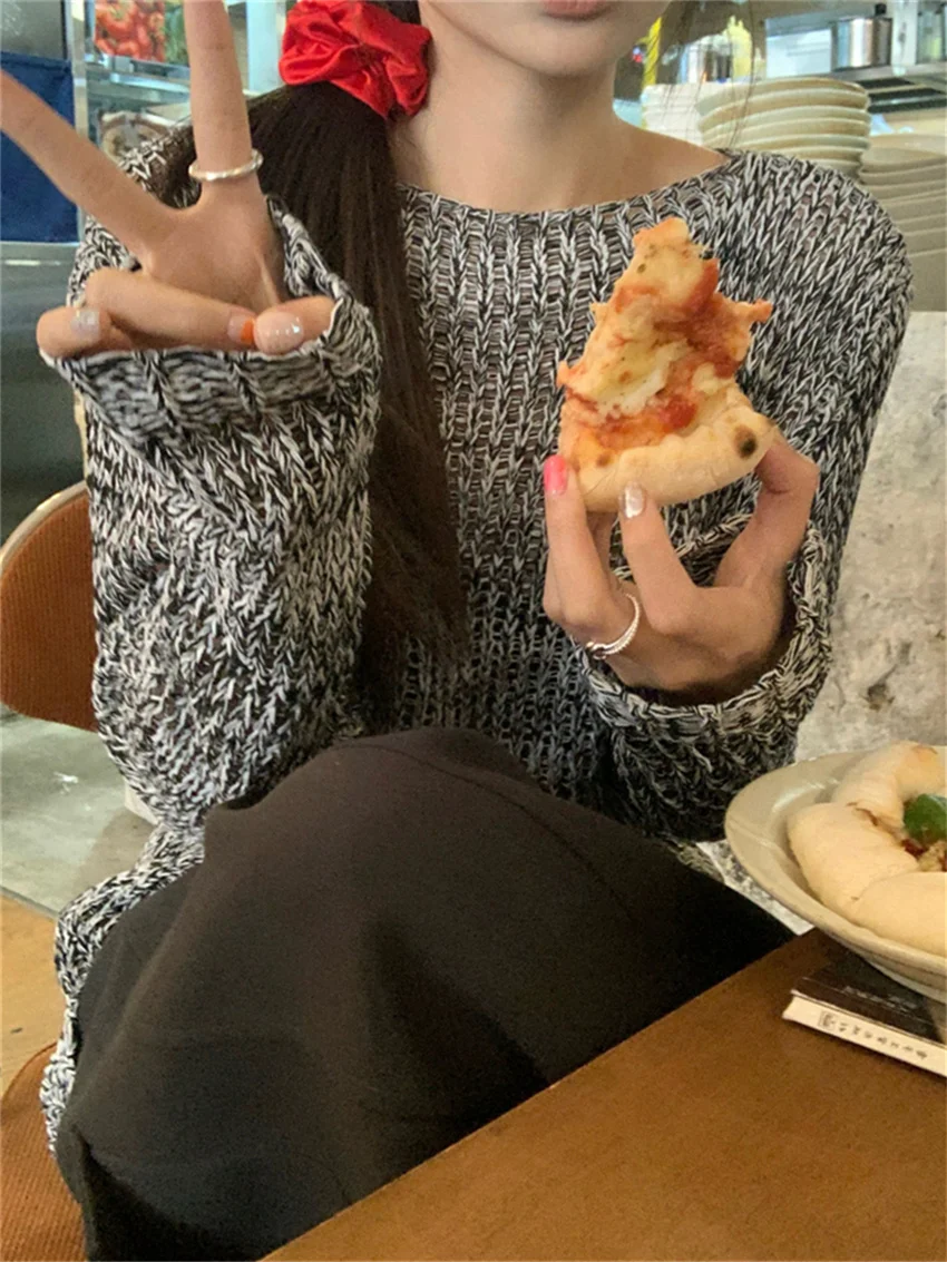 Женский свитер с вырезами Alien Kitty повседневный винтажный Свободный вязаный