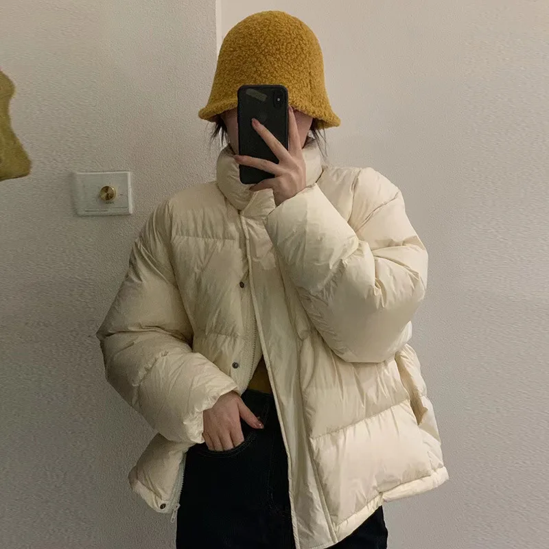 Short Down Jacket 2022 Winter New Candy-Colored Stand-Up Collar Single-Breasted Thickened White Duck Down Casual Bread Coat