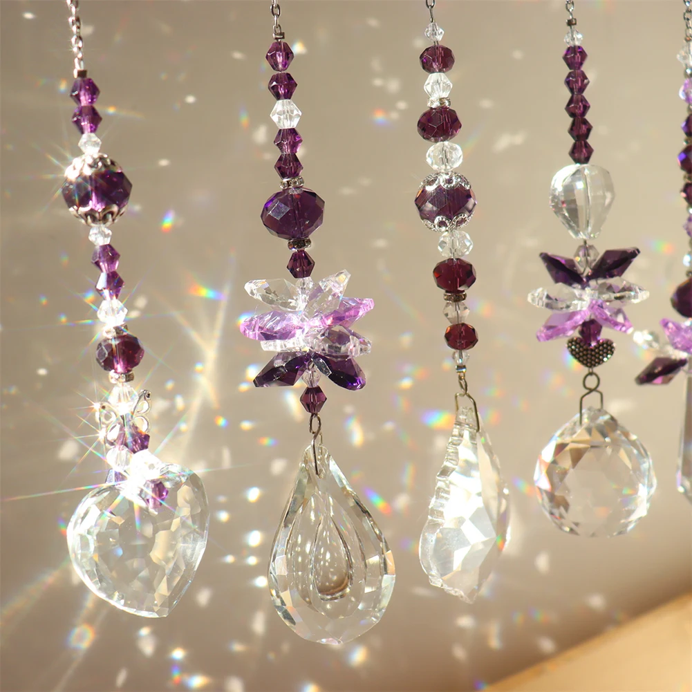 

Пурпурные хрустальные подвески, призмы, подвески, подвески, праздничные Свадебные романтические украшения, радужные подвесные Подвески
