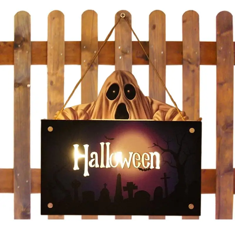 

Halloween Front Door Decor Happy Halloween Door Sign With Led Light Reusable Halloween Wall Sign Pumpkin Mummy Ghost Holiday